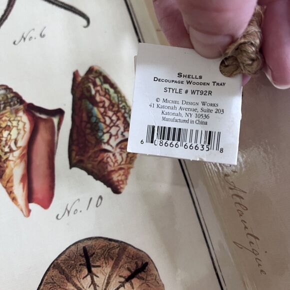 Michel Design Works Wood Decoupage Lacquered Seashell Serving Tray - 14”… - Picture 6 of 12